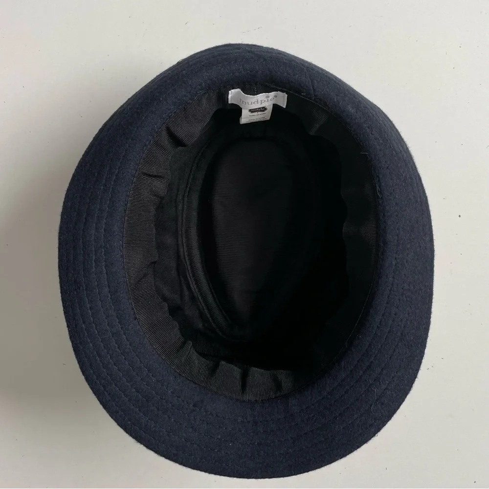 Mudpie Hat Fedora Herringbone Band Ribbed Brim Two Toned Grey Navy Blue